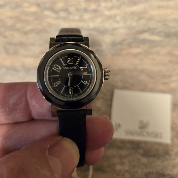 Swarovski Black Leather Swiss Made Women's Watch 1000672 - Picture 1 of 13